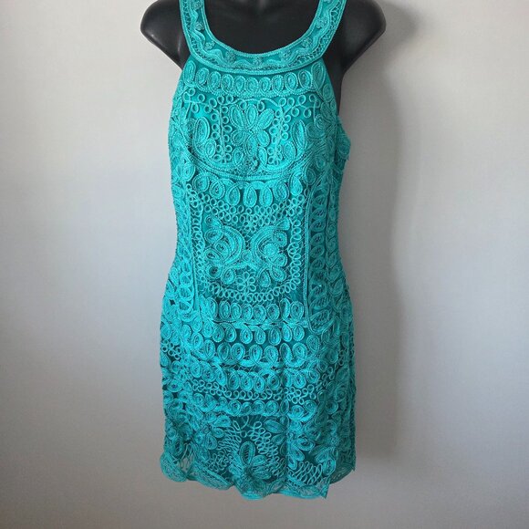 Sue Wong Nocturne Lace Overlay Turquoise Dress - Picture 1 of 5